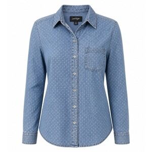 Lord & Taylor Womens Blue Polka Dot Lyocell Denim Button Down Shirt Size M